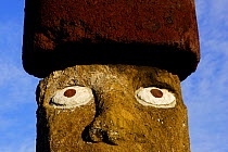 Moai face at the restored archaeological site of Ahu Ko Te Riku in Tahai Ceremonial Center in Hanga Roa, Easter Island (Pascua or Rapa Nui),  Unesco World Heritage Site, November 2004