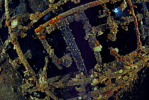 The ceiling of wrecked crude oil super-tanker "Amoco Milford Haven", on which it is still possible to see crude oil. The tanker sank on April 14th, 1991 after three days of fire. Genoa, Italy, 2007.