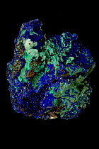 Azurite and Malachite, both very common secondary copper carbonate ores produced by copper sulphide weathering. Tongshankou Mine, Daye County, Huangshi Prefecture, Hubei Province, China