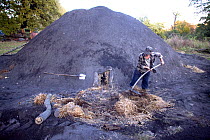 Charcoal being made as part of a project to maintain coppicing and sustainable landscape management, supported by the EEC through the NGO ADEPT. Romania, October 2010