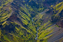 Volcanic landscape near the Myrdalsjokull glacier. South Iceland, July 2009