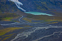 Markarfljot river flowing through volcanic landscape near the Myrdalsjokull glacier. South Iceland, July 2009