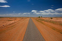 The long road from Dajarra to Boulia, crossing the  dry red desert of the Australian centre. Queensland, Australia, February 2008