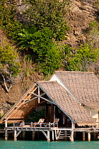 A waterside bungalow at Misool Eco Resort. Misool, Raja Ampat, West Papua, Indonesia, January 2010.