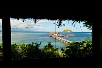 View of the jetty from Sorido Bay Resort dining room area. Raja Ampat, West Papua, Indonesia, February 2010.