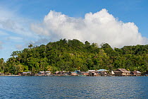 An islands village with houses on stilts. Raja Ampat, West Papua, Indonesia, February 2010.