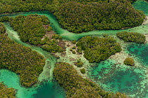 Aerial view of Raja Ampat's islands, sand cays and lagoons. West Papua, Indonesia, February 2010