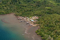 Aerial view of one of Raja Ampat's islands coastal villages. West Papua, Indonesia, February 2010