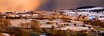 Snow storm approaching Masson Hill, Bonsall, Peak District, Derbyshire, UK, February 2010.