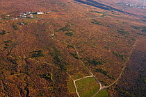 Extensive clear-cut area at the foothills of the Tatras, seen from the air. Western Tatras, Slovakia, September 2008.