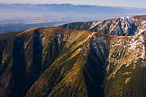 Aerial view of mountain ridges in the Western Tatras. The Low Tatras can bee seen in the distance. Slovakia, September 2008.
