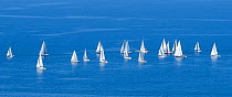 Sailing yachts racing in the Aegean regatta off the coast of Lesbos / Lesvos. Near Molyvos town, Greece, August 2010