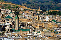 Medina quarter of Fes showing city walls. Morocco, December 2010.