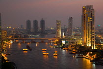 Bangkok City Centre and River Chao Phraya at dusk, Thailand