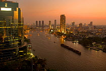 Bangkok City Centre and River Chao Phraya at dusk, Thailand