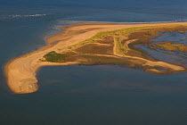 Aerial view of Blakeney Point,  sand spit and sand dunes, Norfolk, UK, September