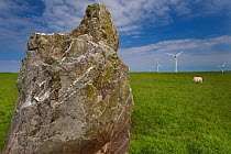 Bronze age standing stone and wind turbine, Cornwall, UK