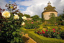 Dovecot and formal rose garden, Norfolk, UK
