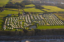 Aerial view of coastal caravan park, Beeston Village, Norfolk, UK, October