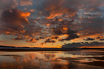 Sunset over Holkham Beach, north Norfolk, UK, November