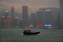 Hong Kong harbour showing air pollution, Hong Kong, China