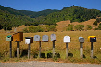 Rural letter boxes on side of road in South Island, New Zealand