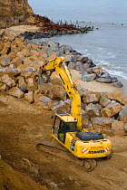 Building sea defences at Happisburgh, Norfolk, UK, March. March 2007