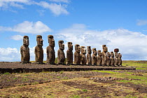 The fifteen Moai at Ahu Tongariki that stand facing the sea. Easter Island, October 2009.