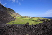 Houses in Edinburgh of the Seven Seas, the main settlement on Tristan da Cunha, surrounded by solidified lava, South Atlantic Islands, March 2007.