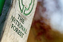 The National Forest sign on visitor information board, The National Forest, Central England, UK, November 2010