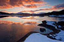 Sunset over Loch Laggan, Creag Meagaidh NNR, Highland, Scotland, UK, December 2010