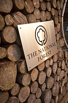 The National Forest sign at entrance to Roslington Forestry Centre, The National Forest, Derbyshire, UK, November 2010.