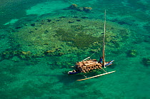 Vezo fisherman boat seen from the air. Nosy Be, north Madagascar, Africa, June 2007.