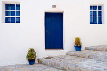 Doorway, steps and plants. Ibiza Island, Balearic Islands, Spain, June.