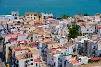 A view over rooftops to the sea. Ibiza, Balearic Islands, Spain, June 2006.