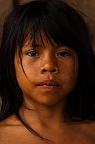 Portrait of a Huaorani Indian child. Bameno Community, Yasuni National Park, Ecuador, May 2007.