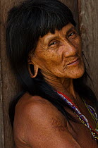 Portrait of a Huaorani Indian woman. Bameno Community. Yasuni National Park, Ecuador, May 2007. No model release.