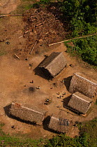 Huaorani Indian houses seen from above. Gabaro Community, Yasuni National Park, Ecuador, June 2007.