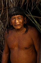 Portrait of Huaorani man. Gabaro community, Yasuni National Park, Ecuador, June 2007. Model release #GA23.