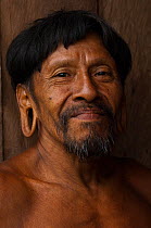 Portrait of a Huaorani man. Bameno Community, Yasuni National Park, Ecuador, May 2007.