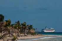 Cruise ship off of Mahahual. South Yucatan Peninsula, Mexico.