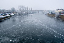 River Severn from Worcester Bridge. This is the first time the river had frozen from bank-to-bank since 1961. England, December 2010.