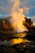 Nakalele Point Blowhole with spray blasting through. West Maui, Hawaii, September 2010.