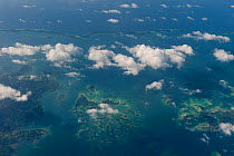 Aerial view of Marovo Lagoon, the largest saltwater lagoon in the world, New Georgia Islands, Solomon Islands, Melanesia, Pacific Ocean, July 2010.