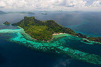 Aerial view of Apulit Island Resort, a high end tourist resort, Philippines, May 2009.