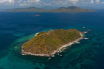 Aerial view of Flower Island Resort owned by Jacques Branellec, the owner of Jewelmer pearlman, Palawan, Philippines, April 2010.