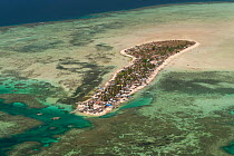 Aerial view of Green Island, a tiny island inhabited with thousands of people, Palawan, Philippines, April 2010.