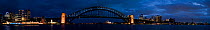 Sydney Habour Bridge at night, floodlit, Sydney, New South Wales, Australia, November 2008, composite panoramic image