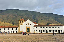 The Plaza Mayor (Central Square) and Our Lady of the Rosario Church in Villa de Leyva, a UNESCO World Heritage City. Department of Boyaca, Colombia, February 2011.
