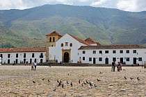 The Plaza Mayor (Central Square) and Our Lady of the Rosario Church in Villa de Leyva, a UNESCO World Heritage City. Department of Boyaca, Colombia, February 2011.